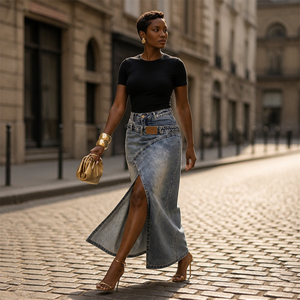 SuraDenim™ Maxi Skirt — Command Every Room with Effortless, Head-Turning Confidence