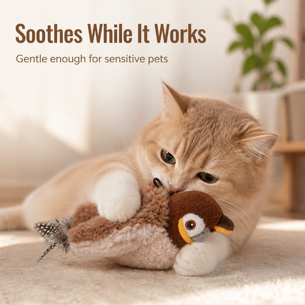 Touch-Activated Chirping Plush Cat Toy (Indoor)