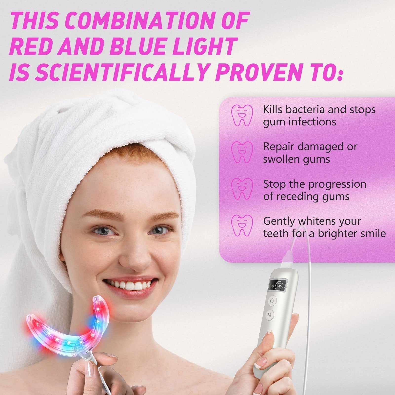 Gentle Dental Care Device for Gum Treatment with Red Light Therapy