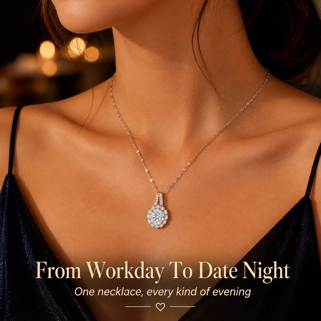 LumaRay™ – Brilliant-Cut Floral Halo Pendant Necklace in Sterling Silver