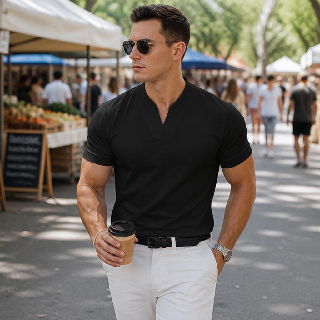 StratoFlex™ – Slim-Fit Performance Tee with Notched Stand Collar