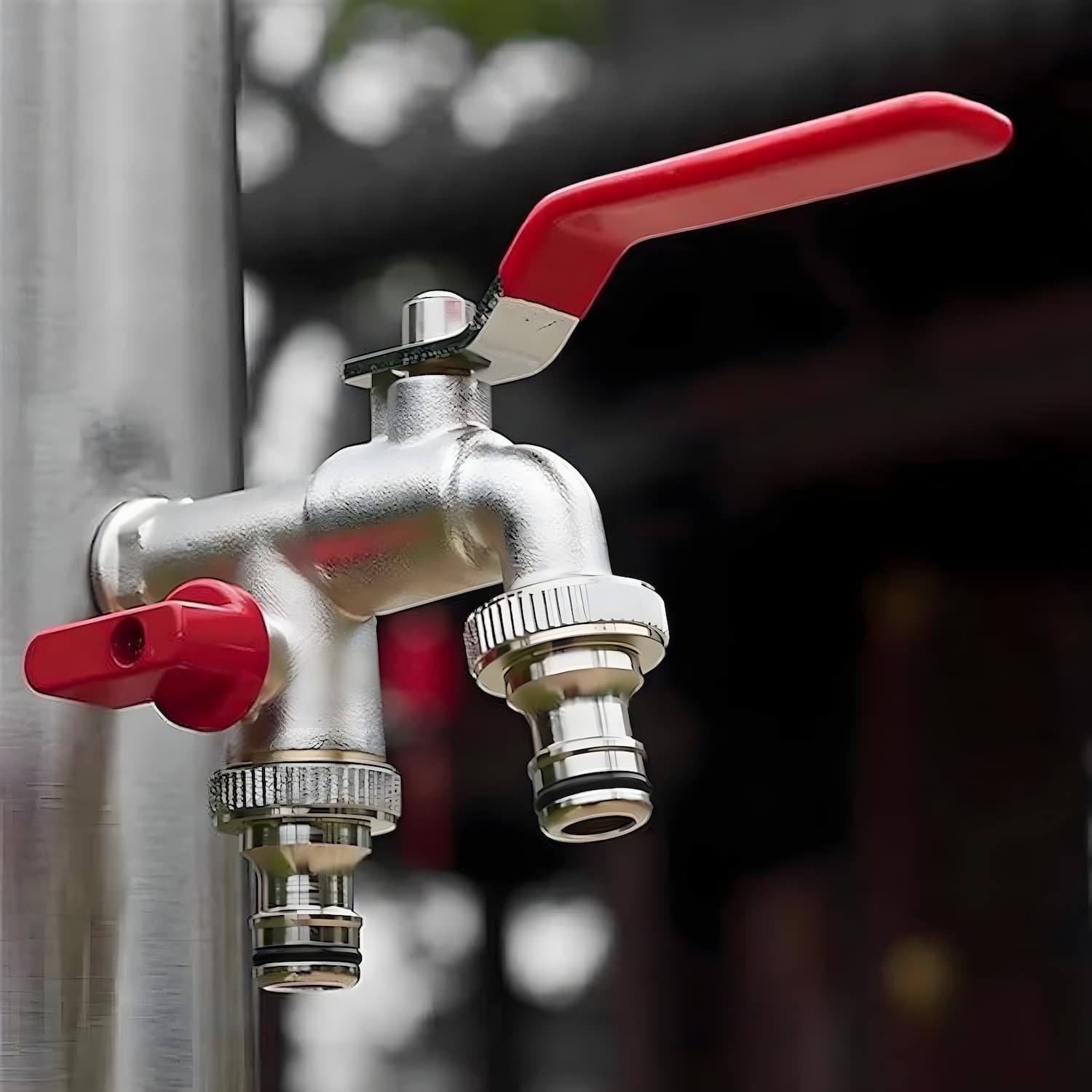 Stainless Steel Double Faucet with Two Outlets