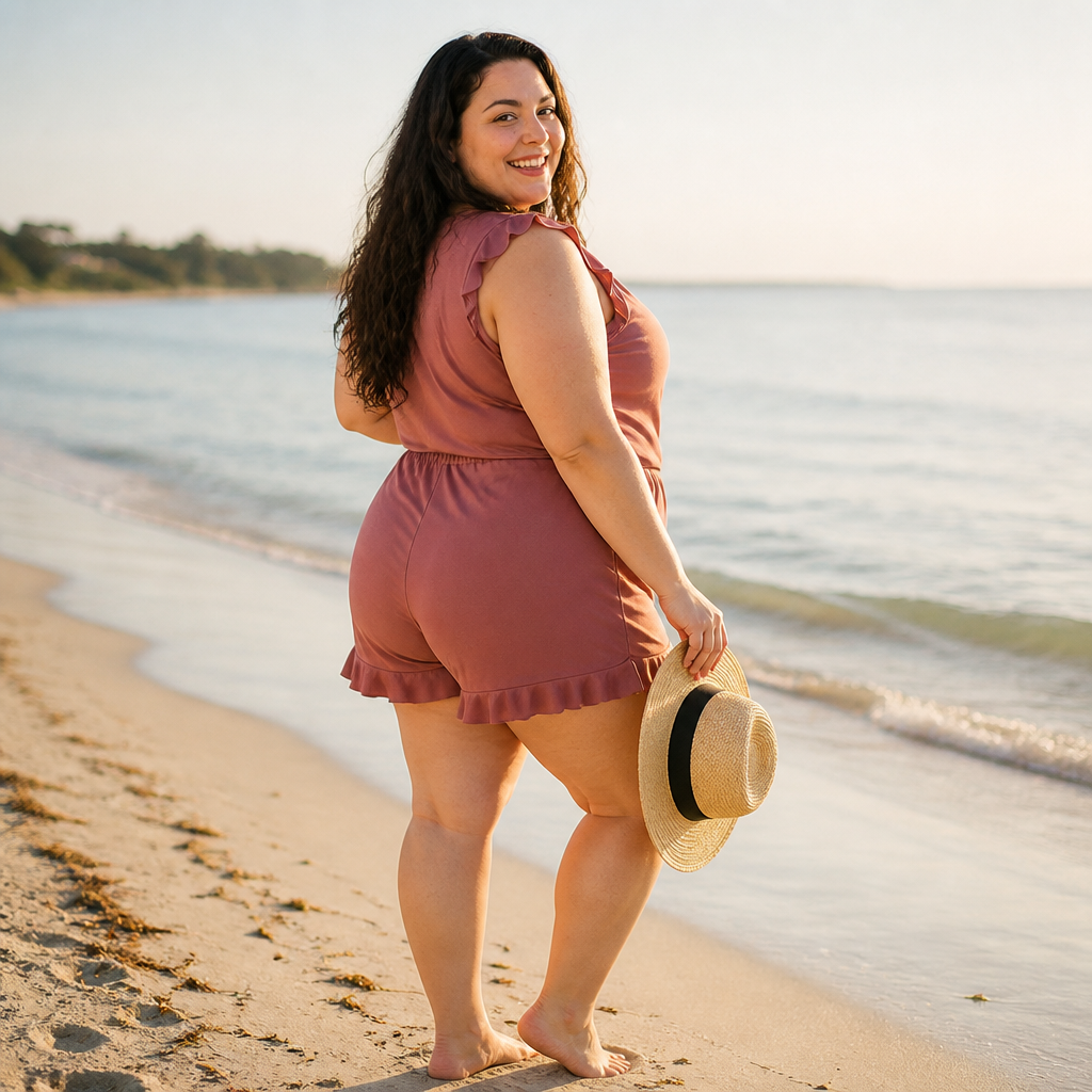 MarinaSilk™ – Ruffle Wrap-Front Nursing Swim Romper with Built-In Support