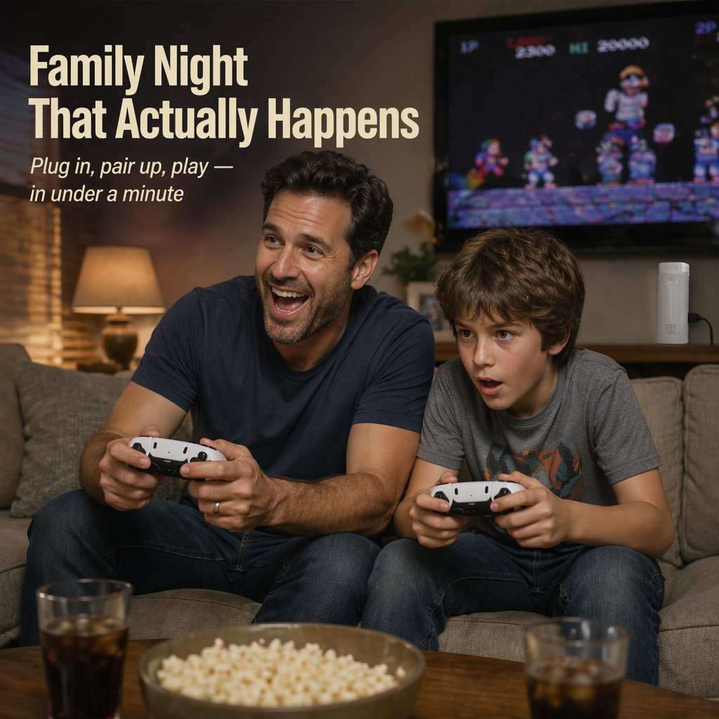 NovaArcade™ — Plug In, Pair Up, and Battle Through Thousands of Retro Classics