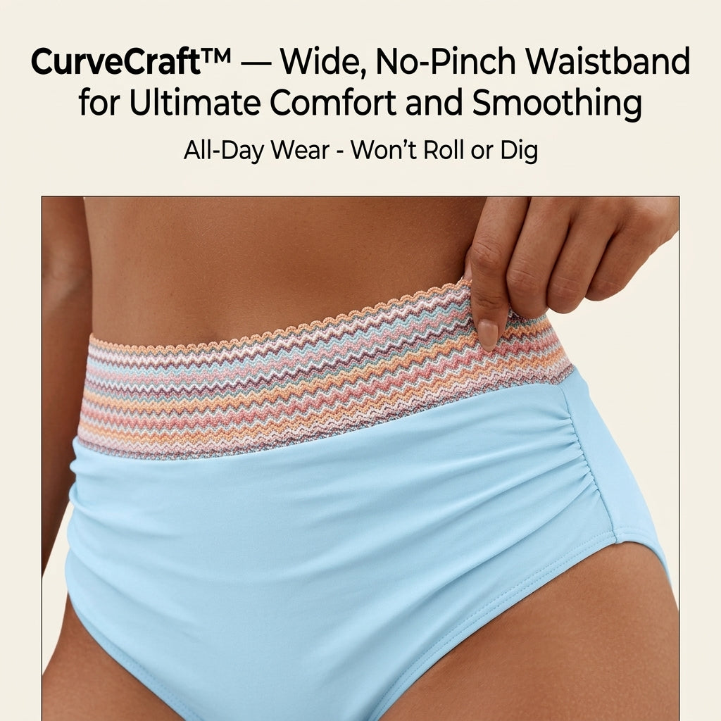 CurveCraft™ – High-Waist Tummy-Smoothing Bikini Set with Ruched Drawstring Bottom