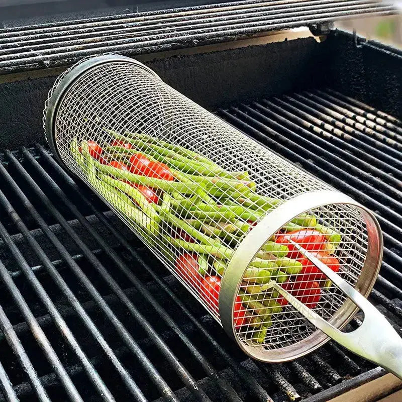 Stainless Metal Grill Basket | Rolling Tray | Suitable for Small Grill Items | GrillRoll