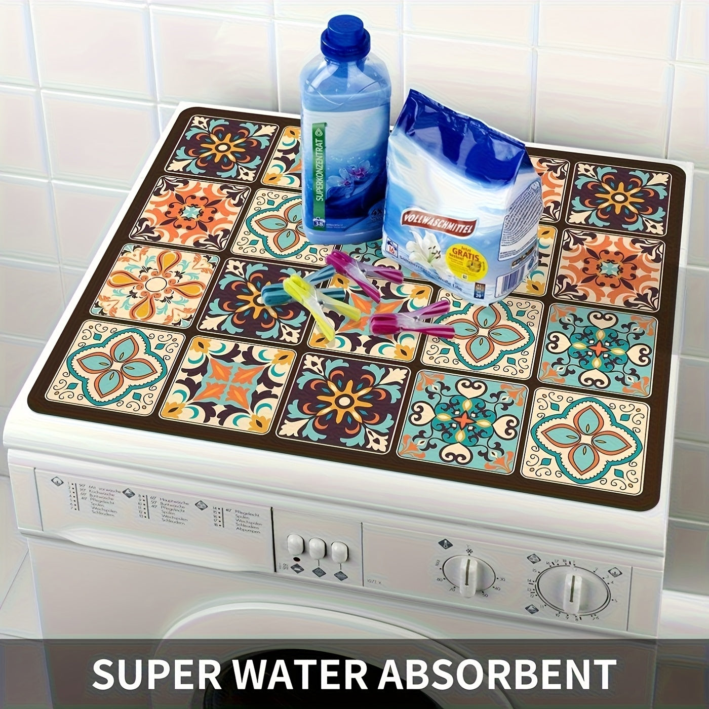 Retro Mosaic Washing Machine Cover Mat
