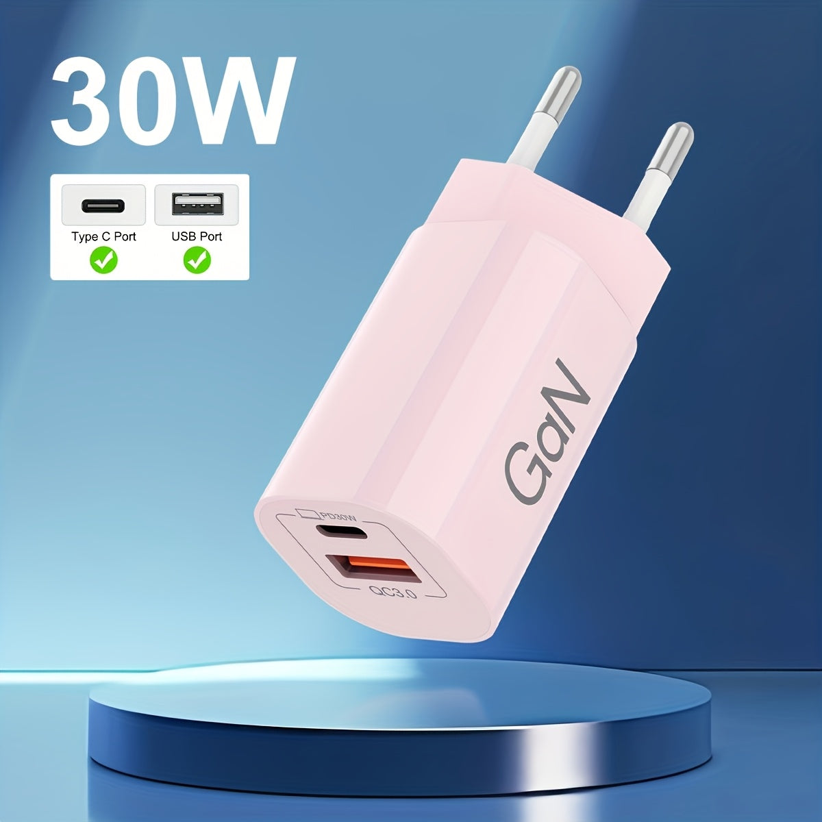 30W Dual-Port USB-C Charger with GaN Technology