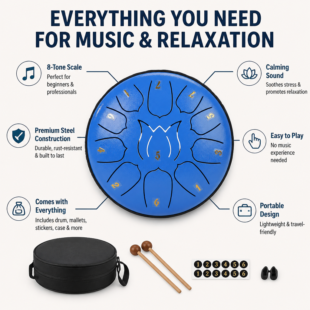 SereniTone™ Steel Tongue Drum — Instantly Melt Stress and Unlock Your Creative Flow
