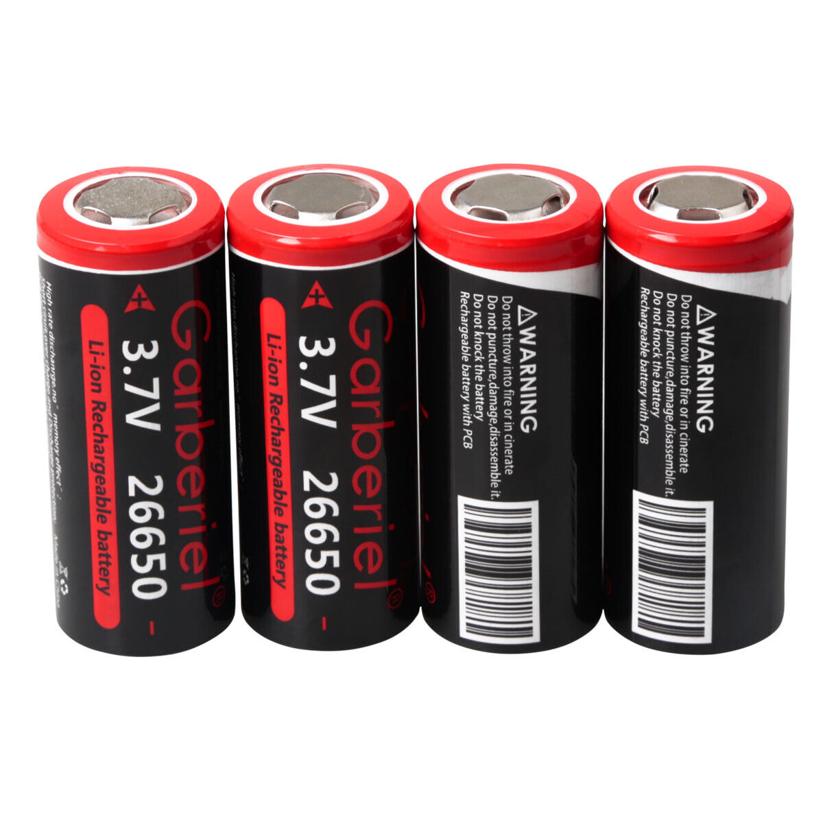 2-Pack 3.7V Rechargeable Flat Top Lithium-ion Batteries 26650