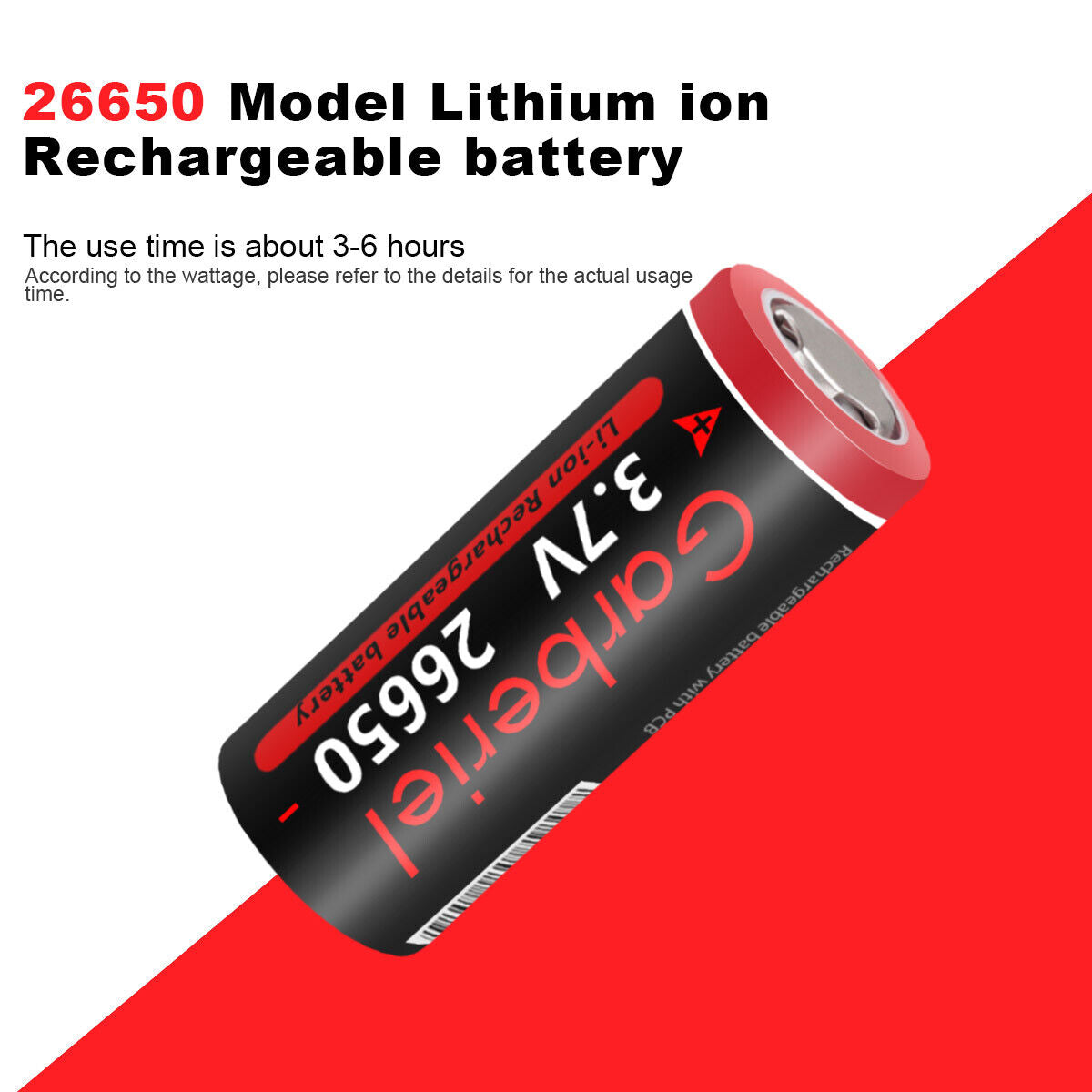 2-Pack 3.7V Rechargeable Flat Top Lithium-ion Batteries 26650