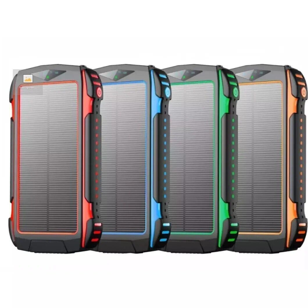 Solar Power Bank 20000mAh with 10W Wireless Charger and LED Light