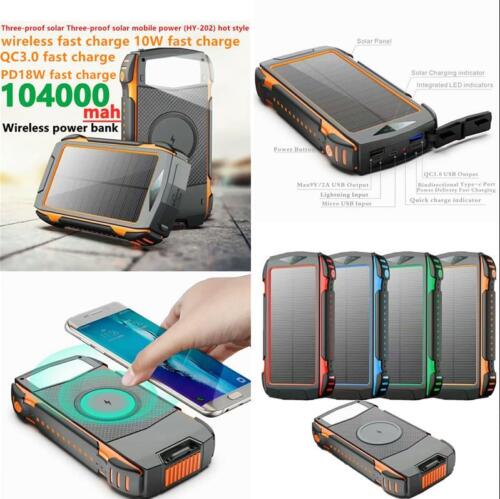 Solar Power Bank 20000mAh with 10W Wireless Charger and LED Light