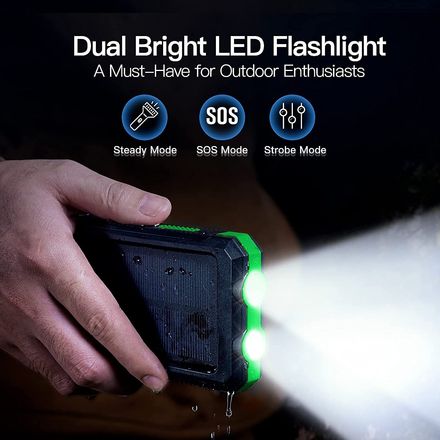 Dual Flashlight Solar Charger with 20000mAh Battery Capacity