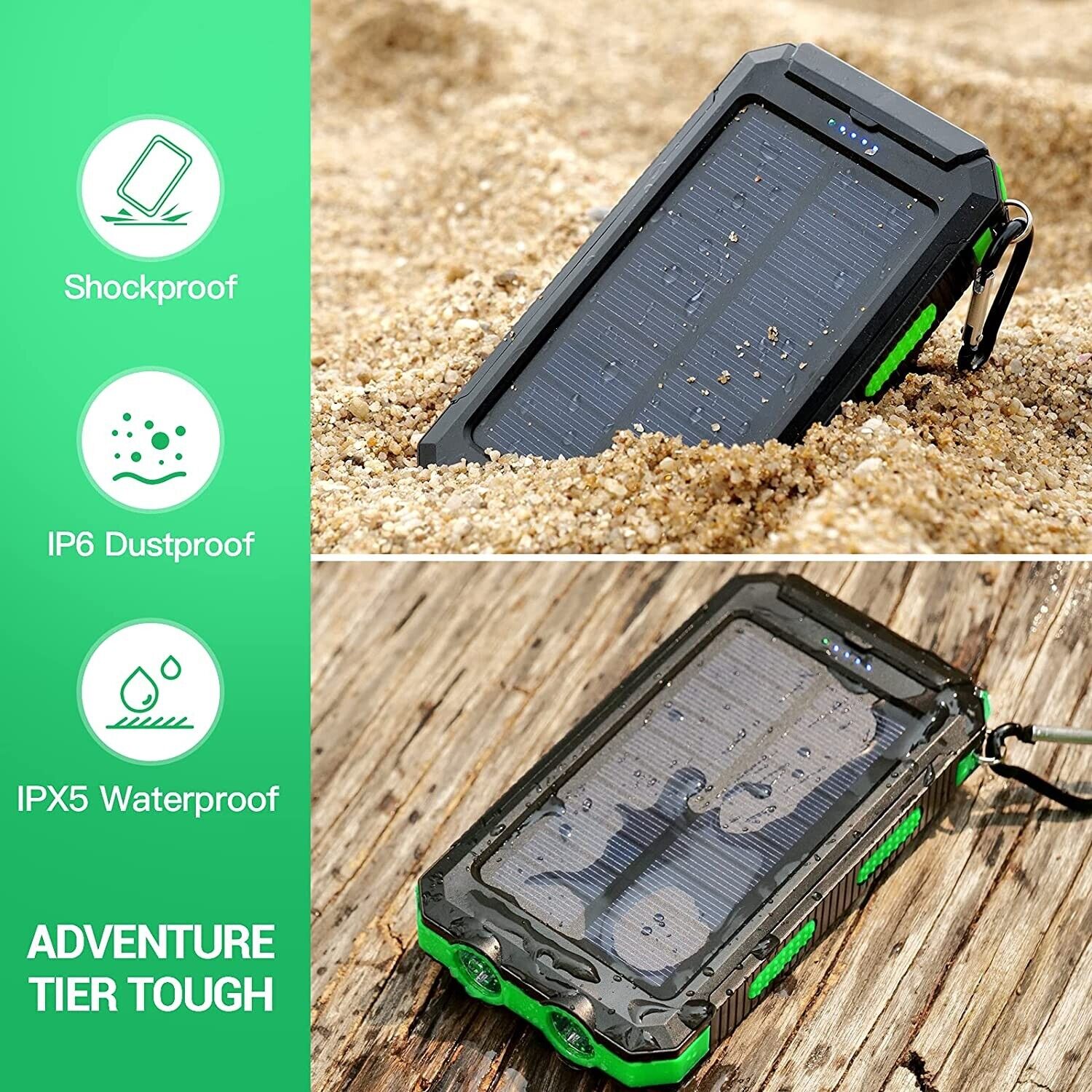 Dual Flashlight Solar Charger with 20000mAh Battery Capacity