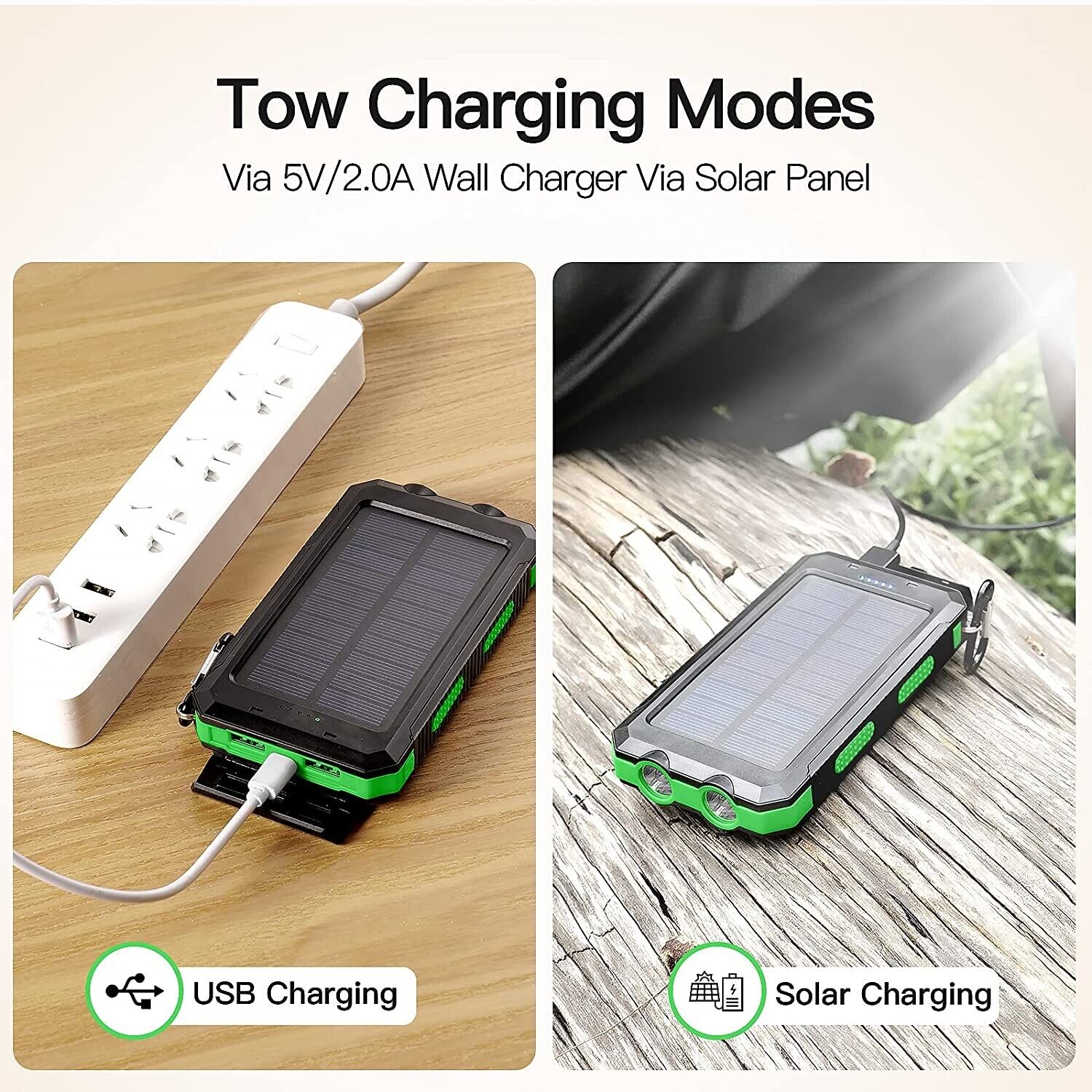 Dual Flashlight Solar Charger with 20000mAh Battery Capacity