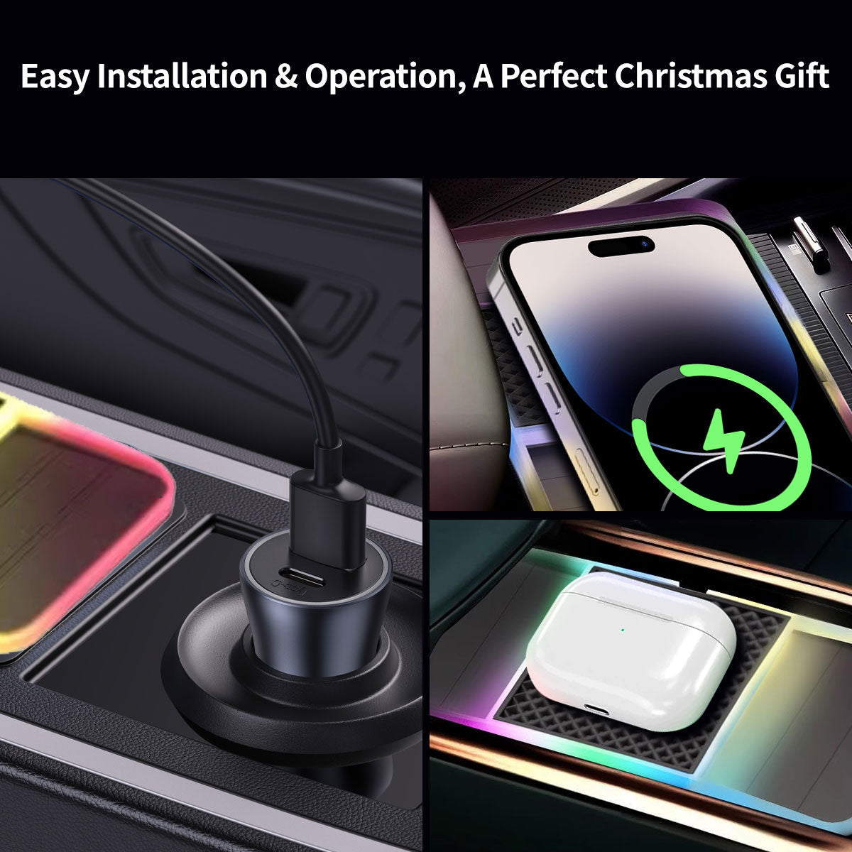 Wireless Car Charger with Dual Slots and Ambient Lighting - 20W