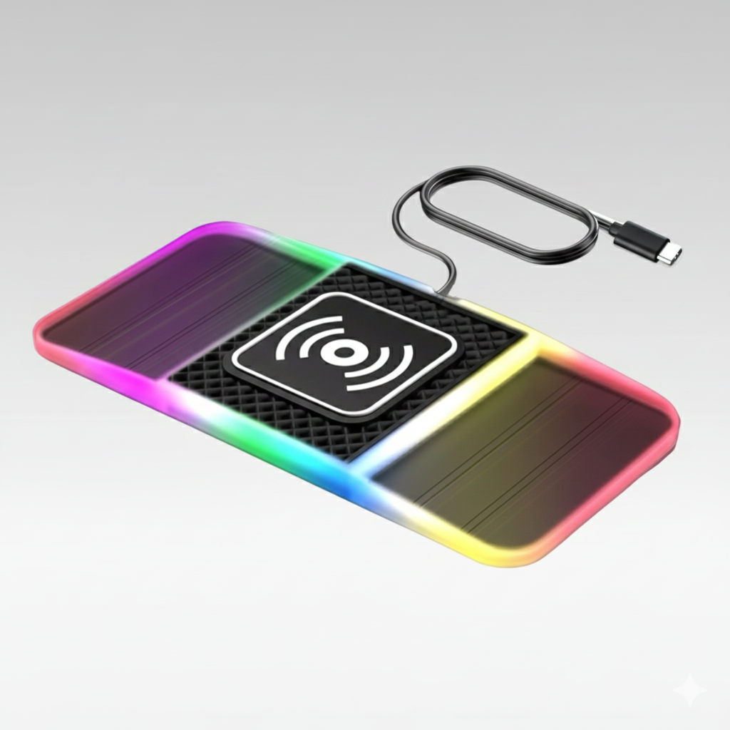 Wireless Car Charger with Dual Slots and Ambient Lighting - 20W