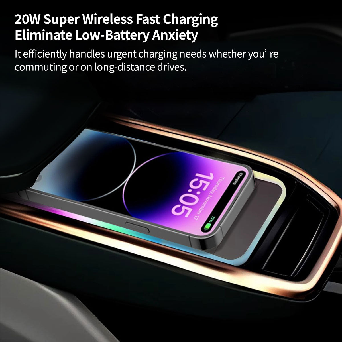 Wireless Car Charger with Dual Slots and Ambient Lighting - 20W
