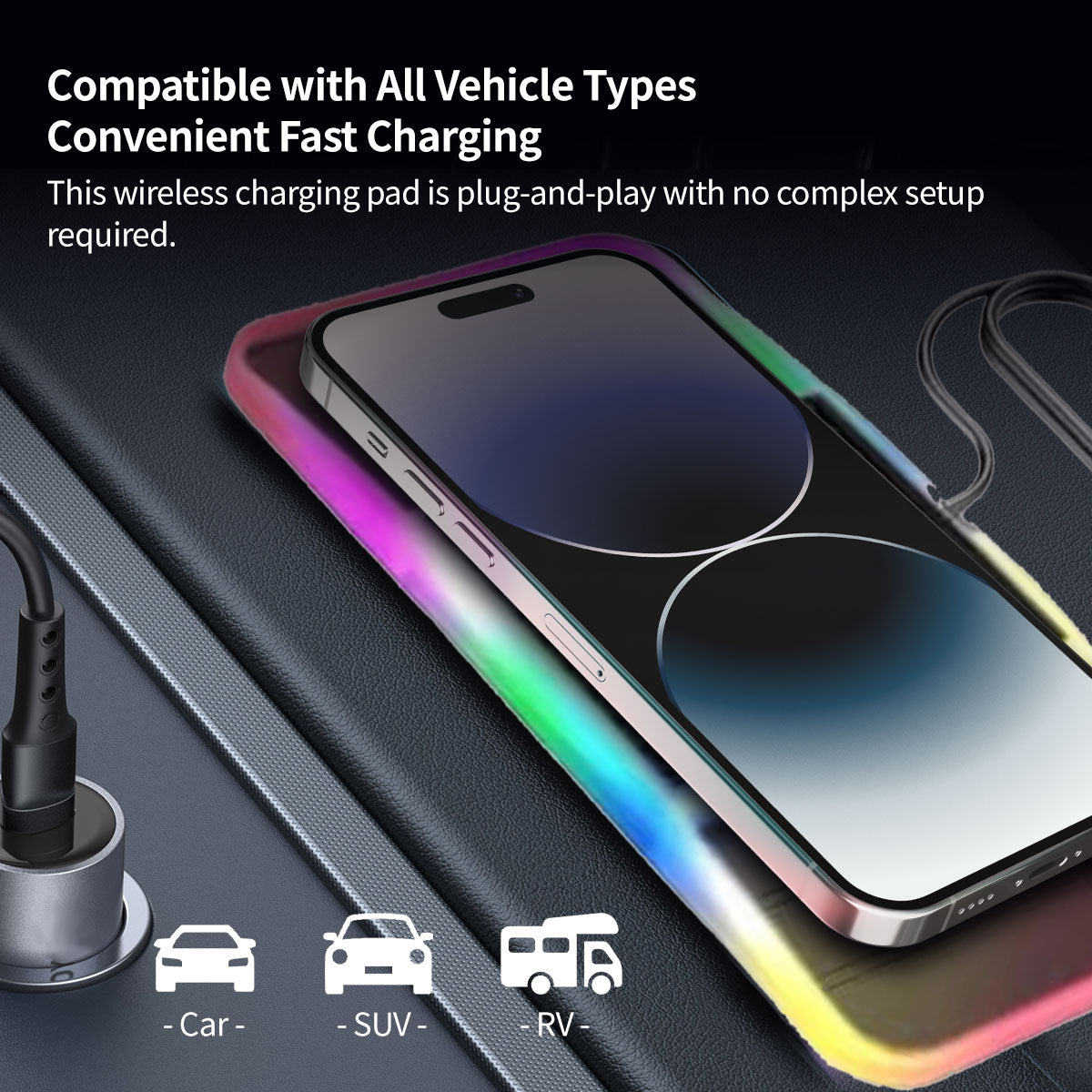 Wireless Car Charger with Dual Slots and Ambient Lighting - 20W