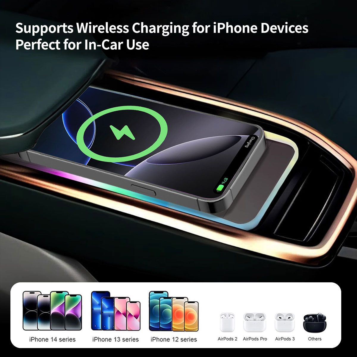 Wireless Car Charger with Dual Slots and Ambient Lighting - 20W
