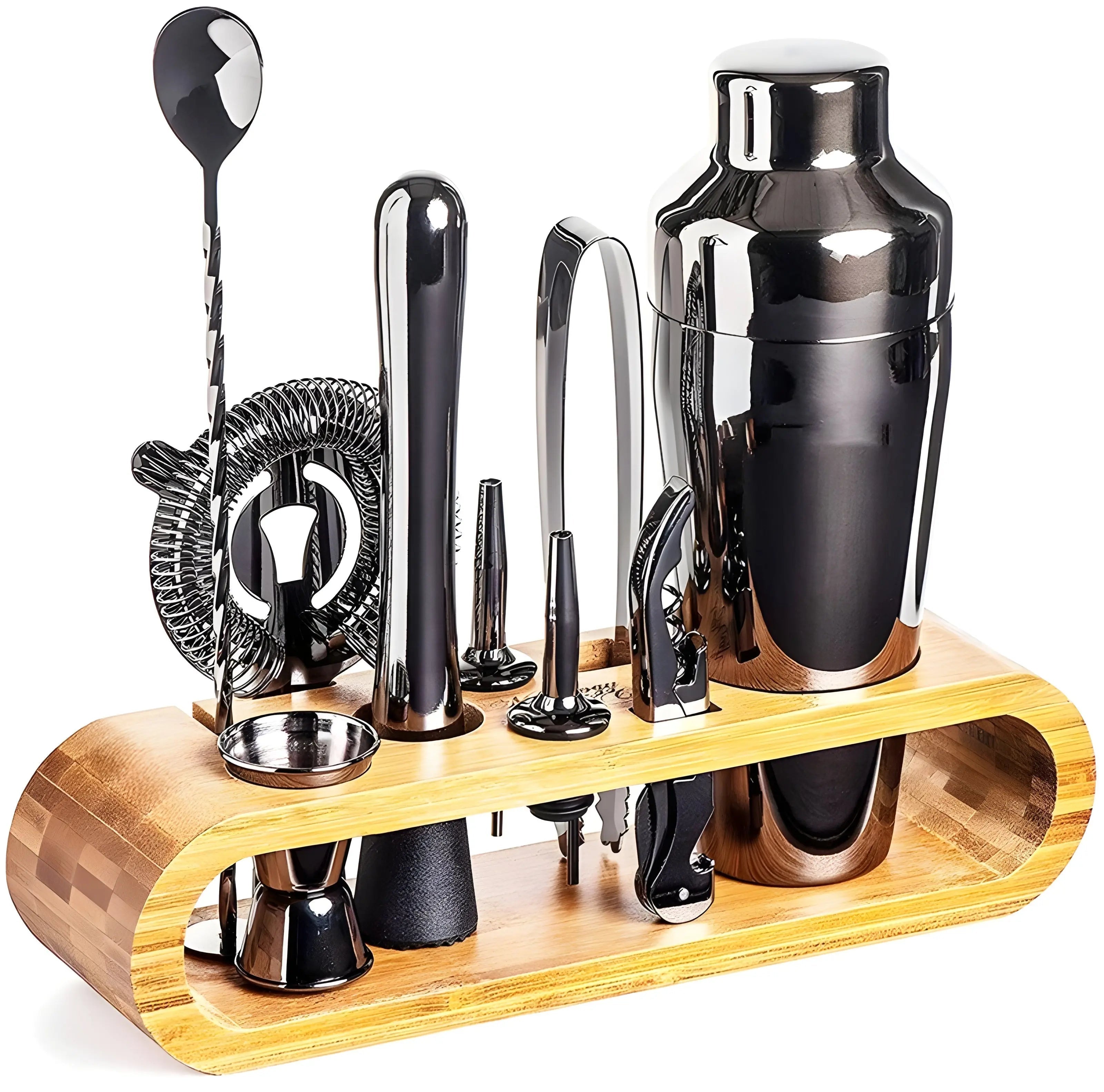 10-piece Drinkware Set | Bamboo Holder | Bar Tools | MixBar