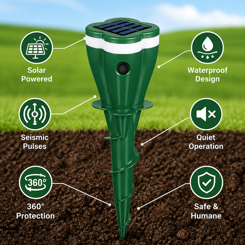 TerraGuard™ — Silent, Solar-Powered Shield That Saves Your Garden from Burrowing Pests