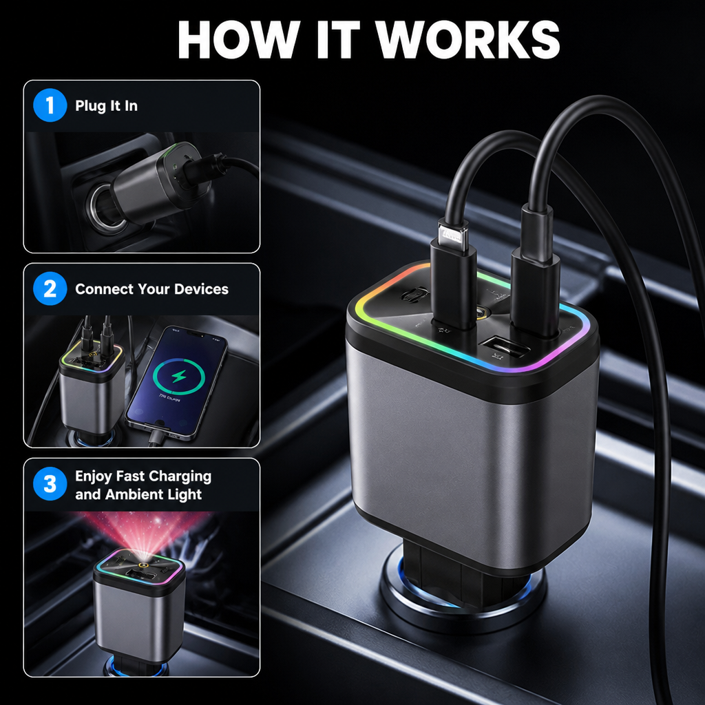 VoltAura™ 120W — Charge at Lightning Speed While Transforming Your Ride into a Stunning Starry Escape