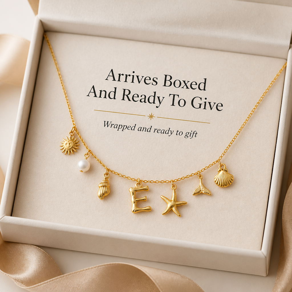 Marivaine™ – Personalized Ocean Charm Necklace with Initial & Sea Charms