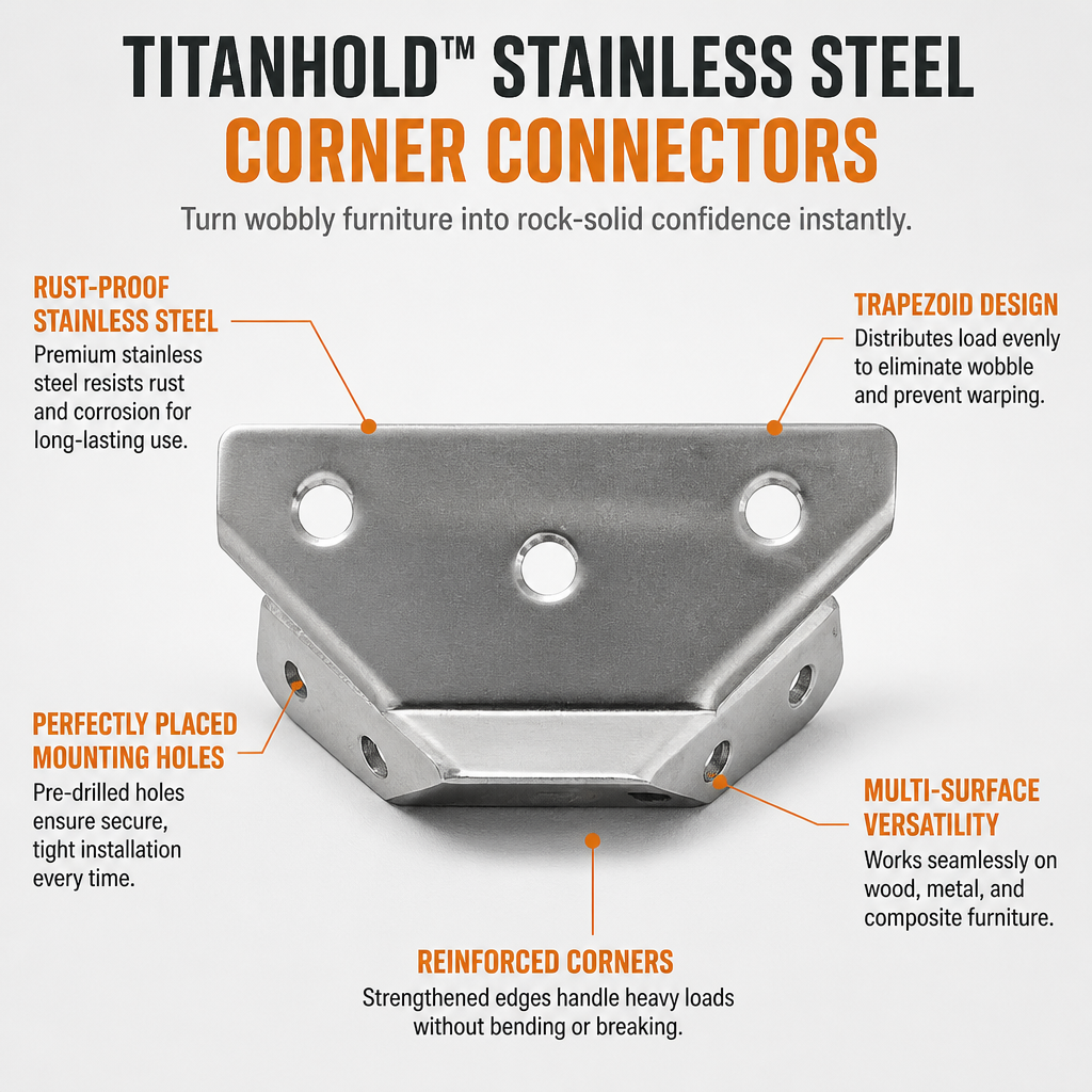 TitanHold™ Stainless Steel Corner Connectors — Turn Wobbly Furniture into Rock-Solid Confidence Instantly