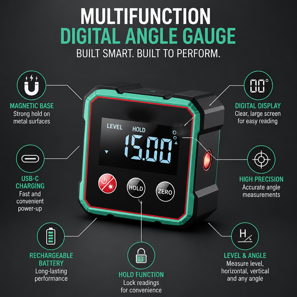 FluxEdge™ Digital Angle Gauge — Master Every Angle with Unshakable Precision and Hands-Free Control