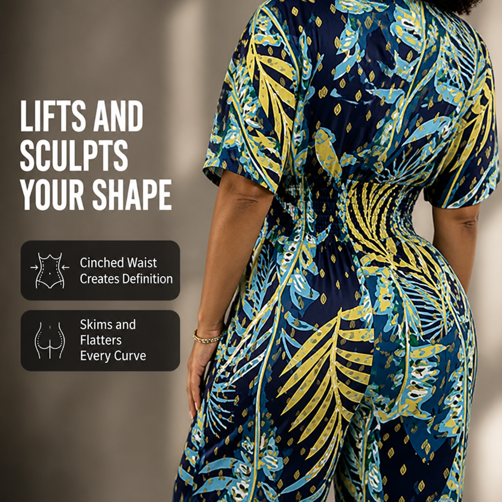 SolaraSilk™ Plus Size Leaf Print Bodysuit — Embrace Every Curve with Breathable, All-Day Confidence