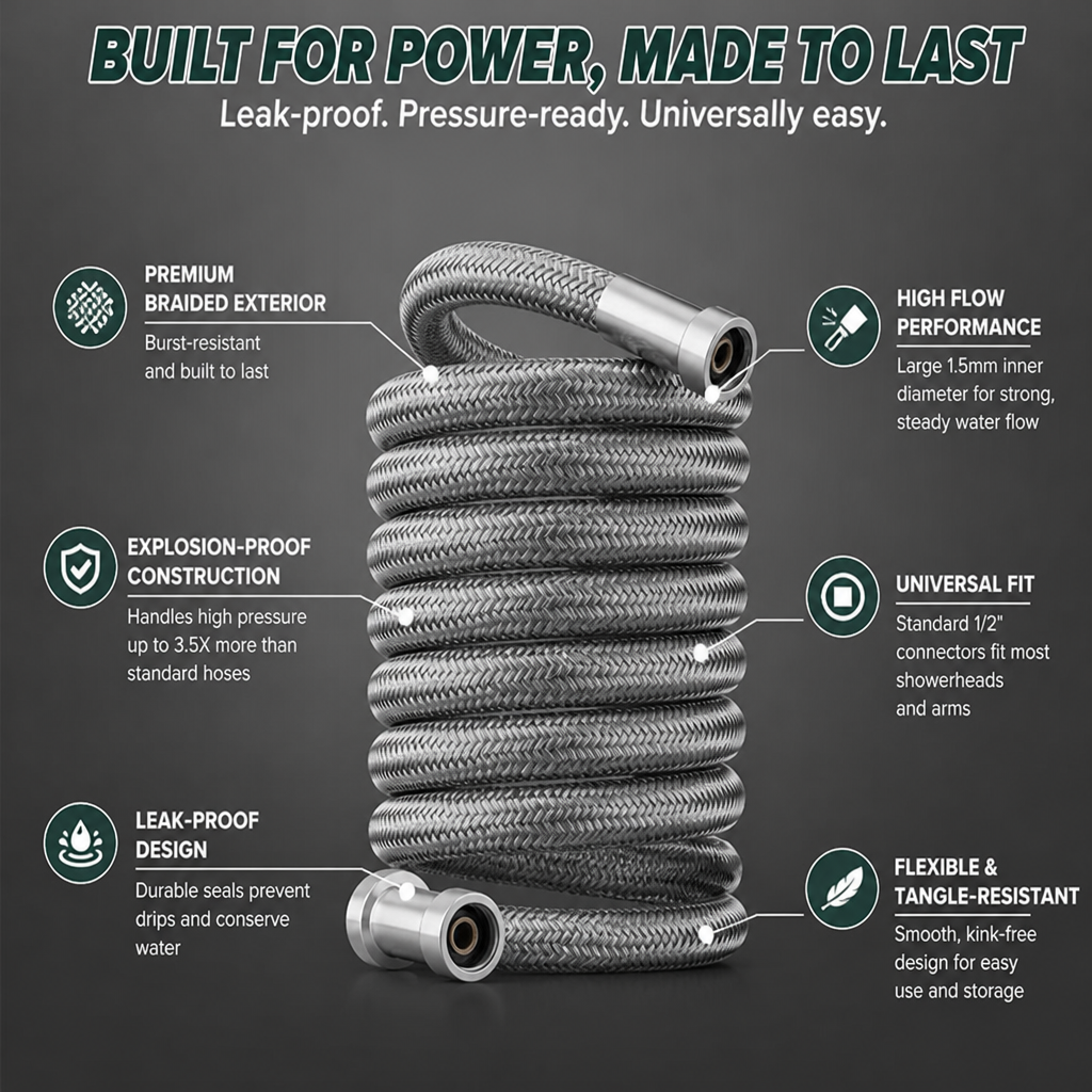 HydroForce™ Braided Shower Hose — Unleash a Leak-Free, Power-Packed Shower You’ll Crave Every Day