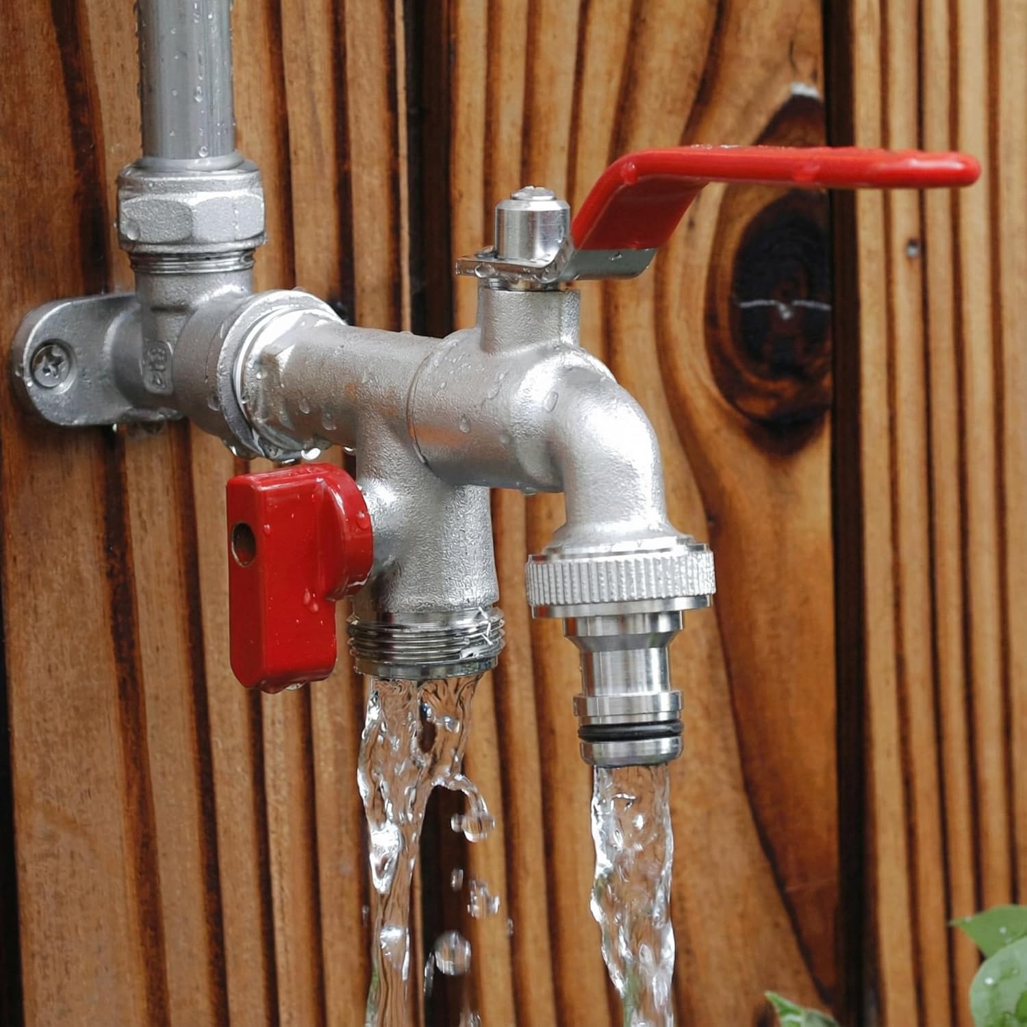 Stainless Steel Double Faucet with Two Outlets