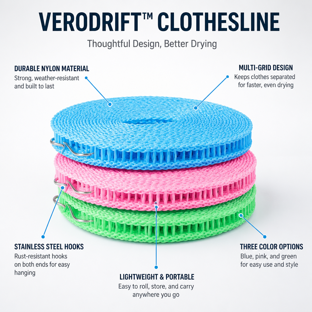 VeroDrift™ — Lock Your Laundry Tight for Faster, Windproof Drying Anywhere