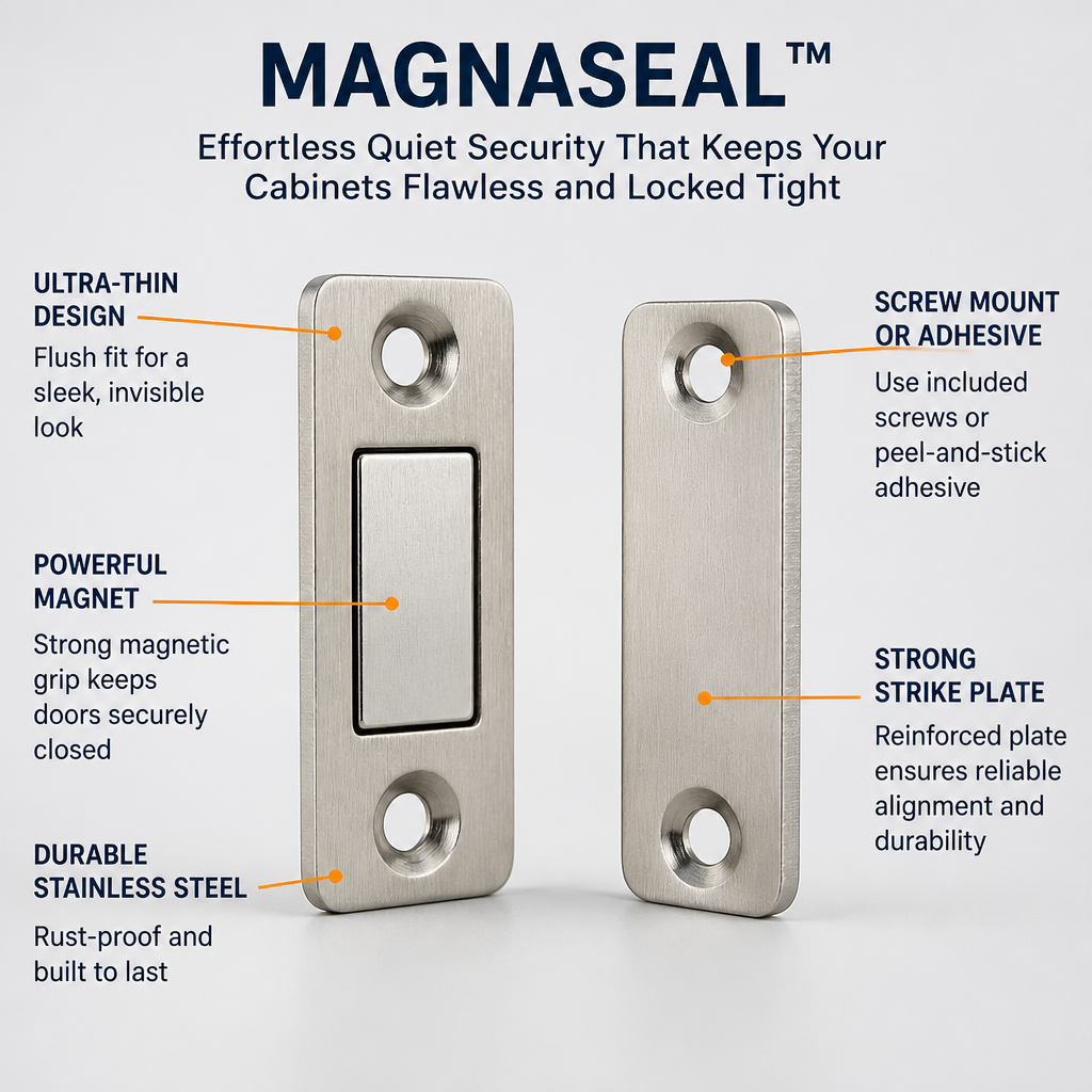 MagnaSeal™ — Effortless Quiet Security That Keeps Your Cabinets Flawless and Locked Tight