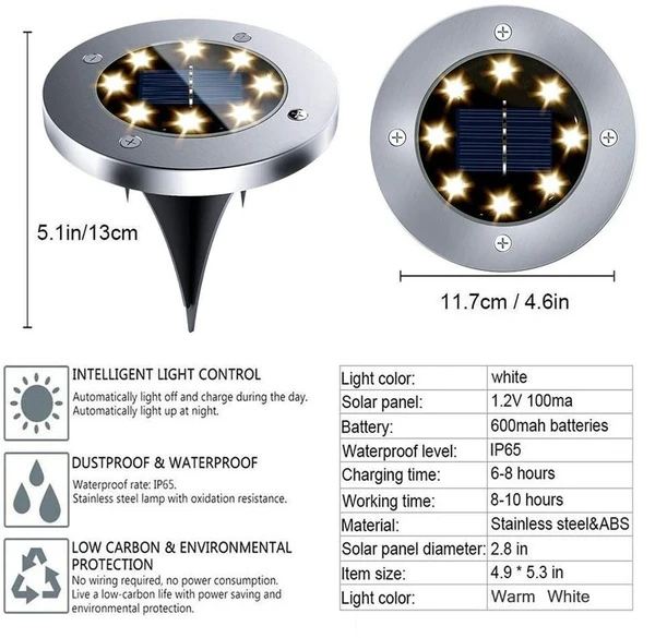 12 LED Solar-Powered Ground Lights for Garden and Yard - Weather Resistant