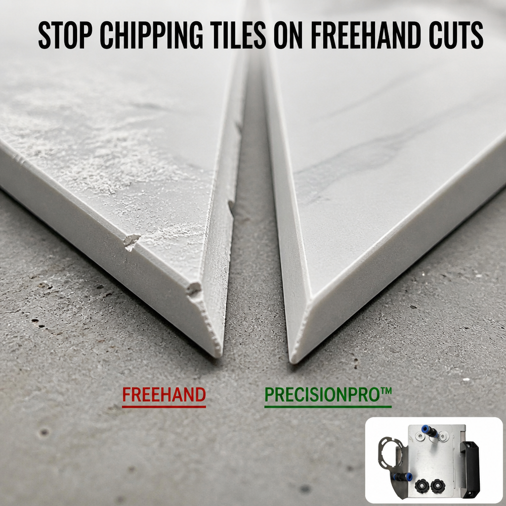 PrecisionPro™ — Carve Factory-Sharp 45° Tile Miters Without a Wet Saw