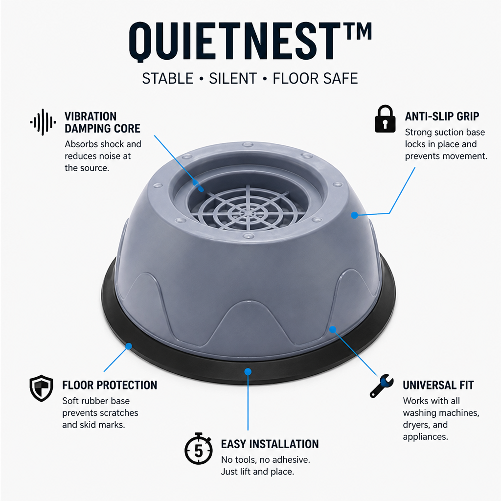 QuietNest™ — Turn Your Loud, Shaking Laundry into a Peaceful, Scratch-Free Sanctuary