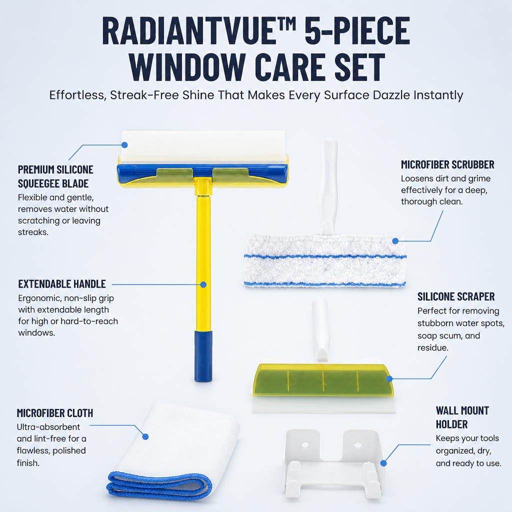 RadiantVue™ 5-Piece Window Care Set — Effortless, Streak-Free Shine That Makes Every Surface Dazzle Instantly
