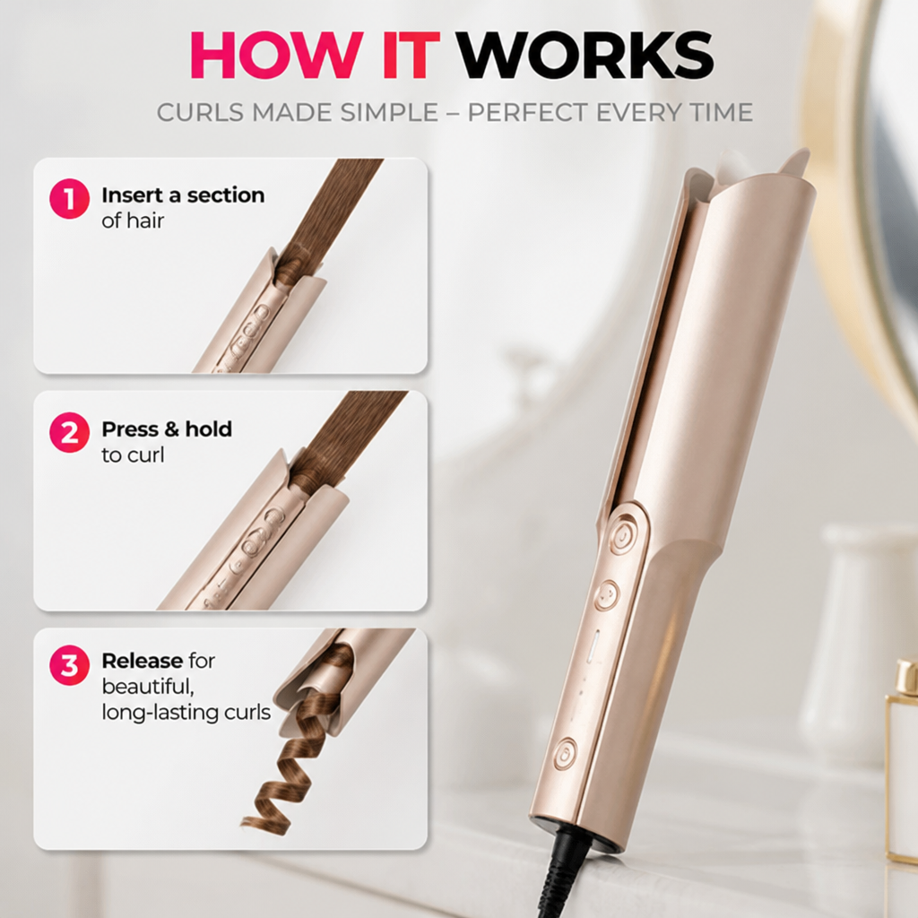 VivantaCurl™ — Wrap, Curl & Release Soft Waves in Seconds Without Tangles or Burns