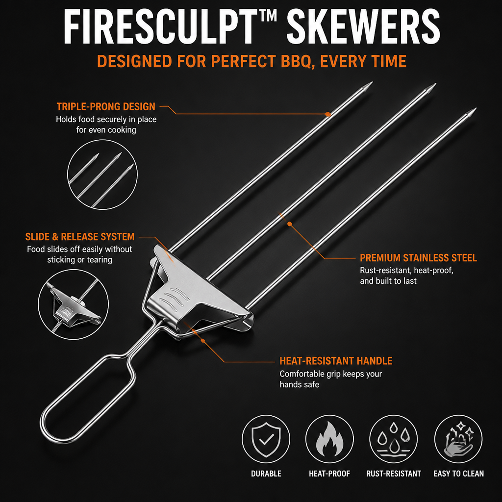 FireSculpt™ Skewers — Grill Like a Pro and Relish Juicy, Perfect Bites Every Time