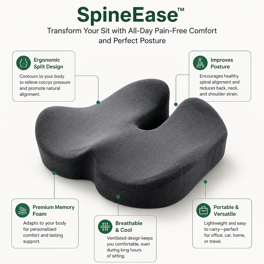 SpineEase™ — Transform Your Sit with All-Day Pain-Free Comfort and Perfect Posture