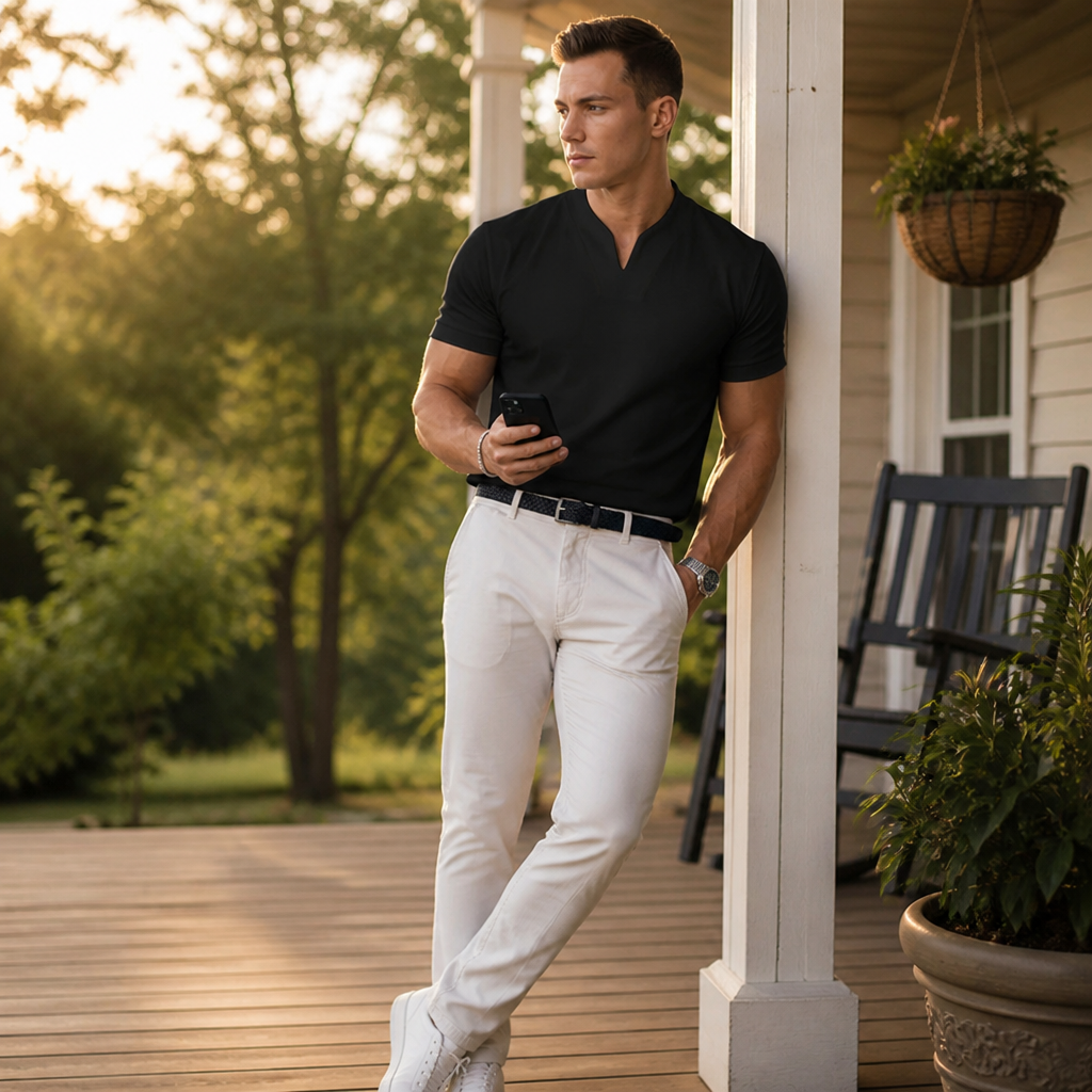 StratoFlex™ – Slim-Fit Performance Tee with Notched Stand Collar
