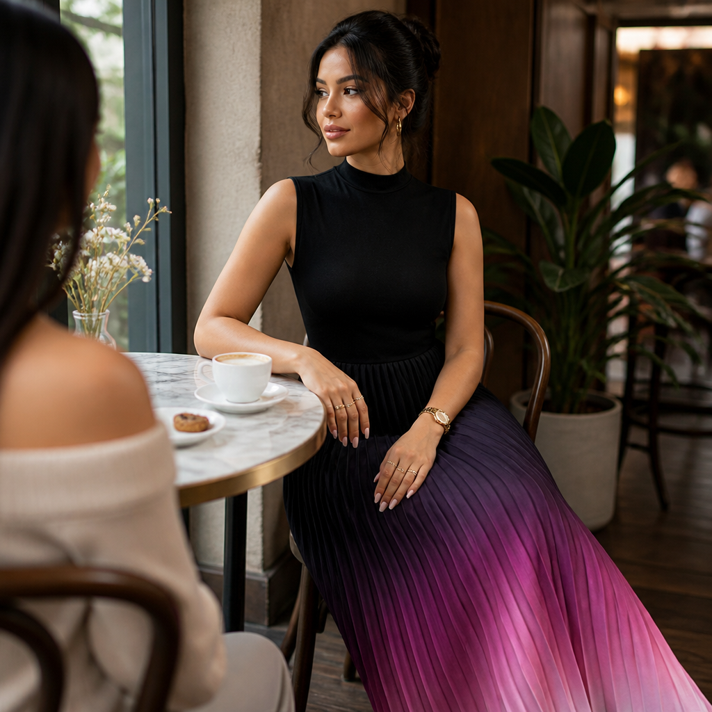 LioraMist™ – Sleeveless Ombre Pleated Maxi Dress with Hidden Pockets