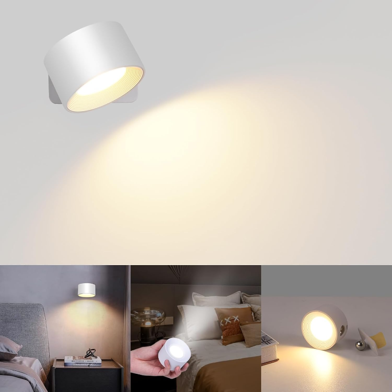Rechargeable LED Wall Lamp with 360° Rotatable Head – Touch Sensor, Wire-Free Installation