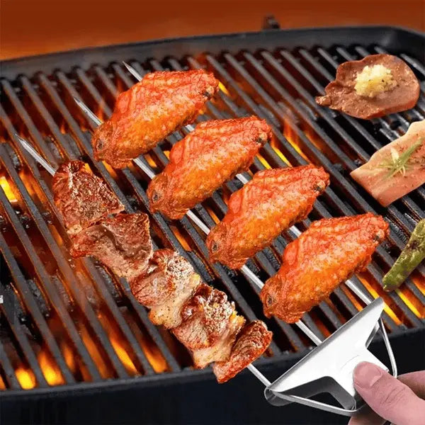 Stainless Steel BBQ Skewer | Double-Tine Design | Slide Scraper for Easy Cleaning | SpießPro