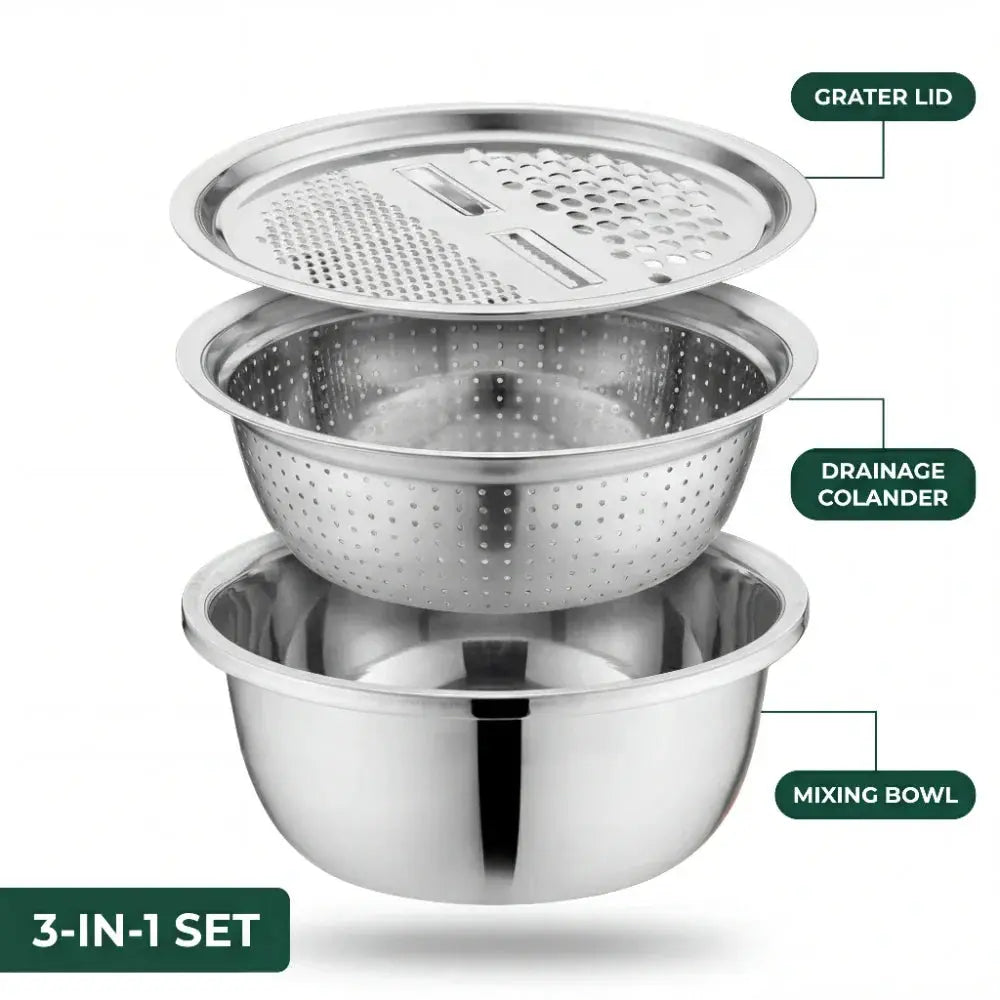 3-in-1 Batter Bowl Set | Built-In Grid and Drainage Feature | Compact and Nesting Design | MultiPrep