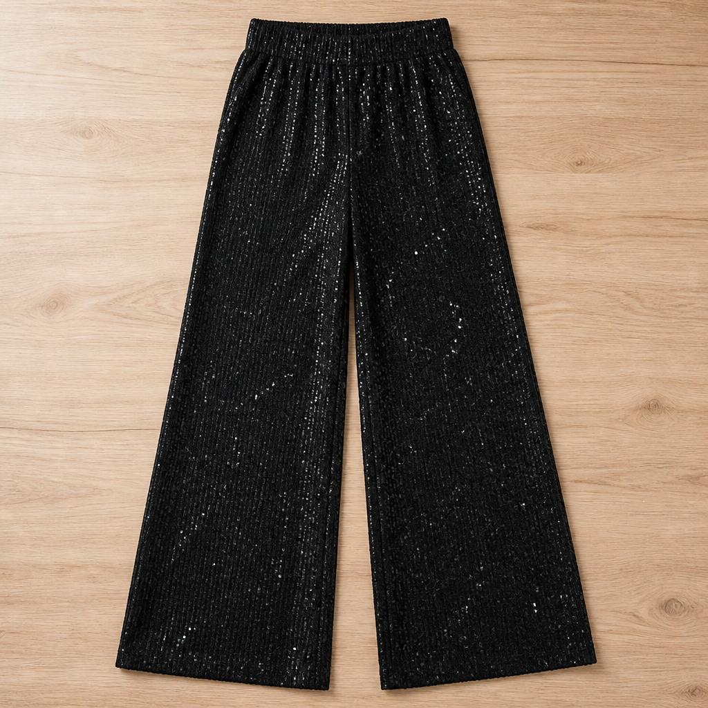 Brillique™ – Sparkling Wide-Leg Sequin Pants with Elastic Drawstring Waist