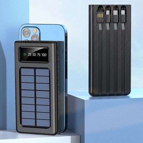 Solar Charger 30000mAh with 4 USB Ports and Integrated Cables